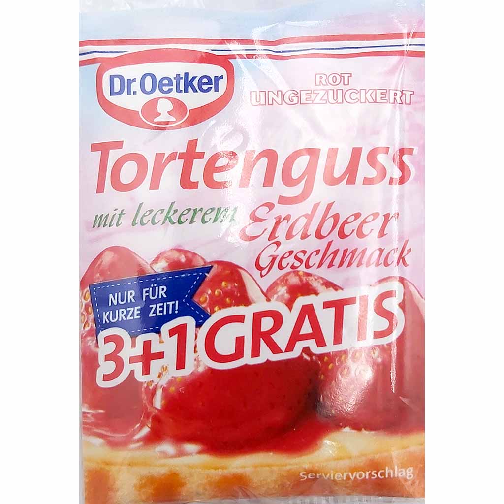 Dr. Oetker Tortenguss mit Erdbeer-Geschmack rot, ungezuckert 4x12,5g= 50g  EAN4000521021757