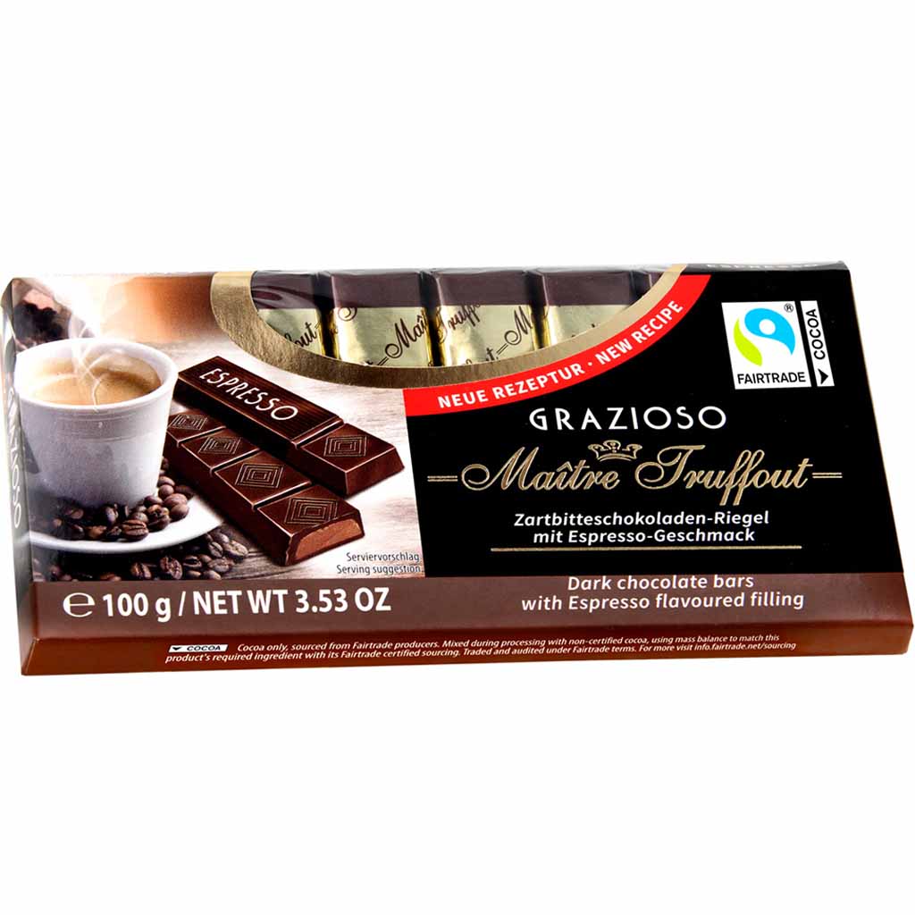 Maitre Truffout Grazioso Zartbitterschokolade Espresso 100g MHD:19.7.25