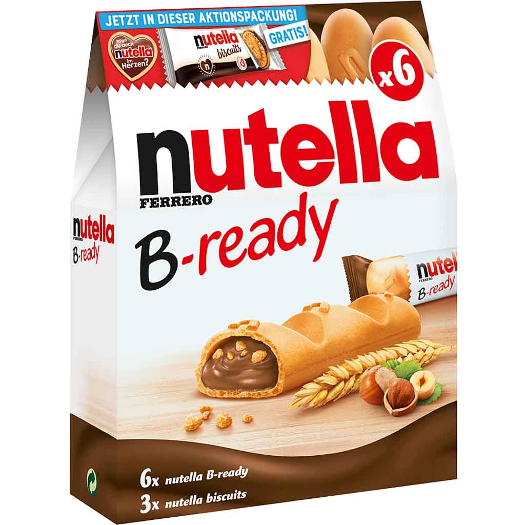 Nutella B-Ready 6er + 3 nutella Biscuits 173,4g MHD:30.3.22