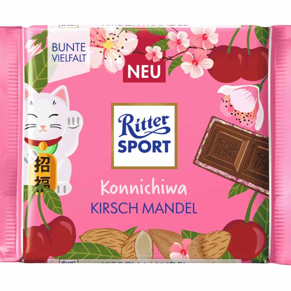 Ritter Sport Tafelschokolade Konnichiwa Kirsch Mandel 100g MHD:12.5.23