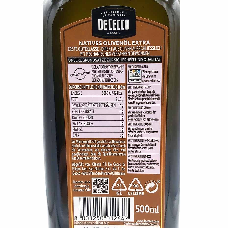 DE CECCO NATIVES OLIVENÖL EXTRA 500ml