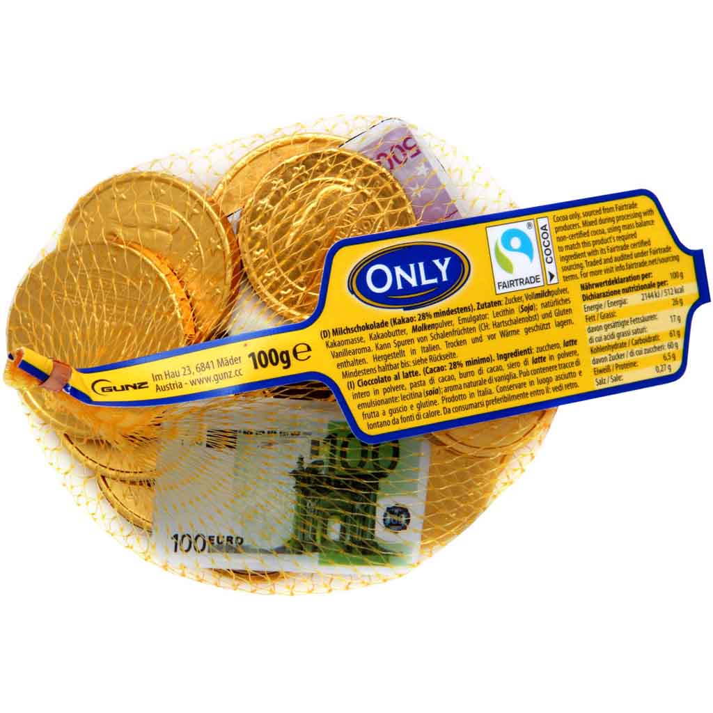 Only Banknoten und Goldmünzen Milchschokolade 100g MHD:30.11.25