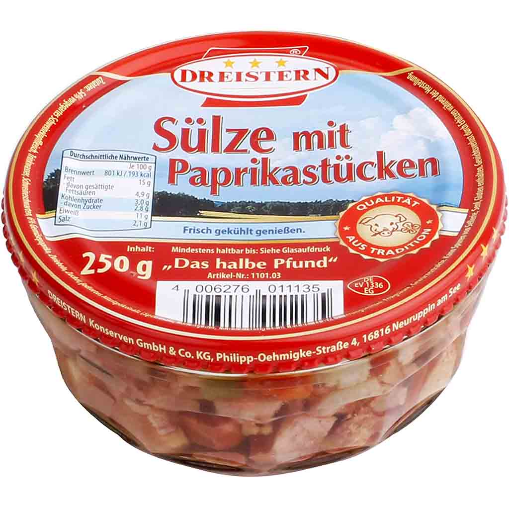 Dreistern Sülze mit Paprikastücken 250g MHD:25.11.25