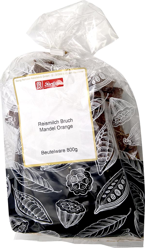 Parlasca Schokoladenbruch Reisdrink Mandel Orange 800g MHD:30.12.22