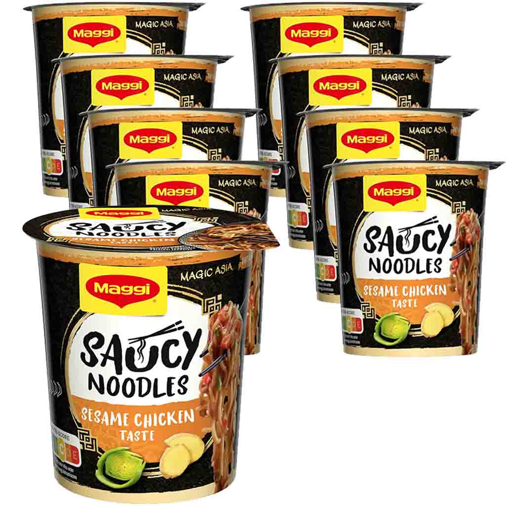 8x Maggi Magic Asia Saucy Noodles Sesam Chicken á 75g=600g MHD:31.12.24