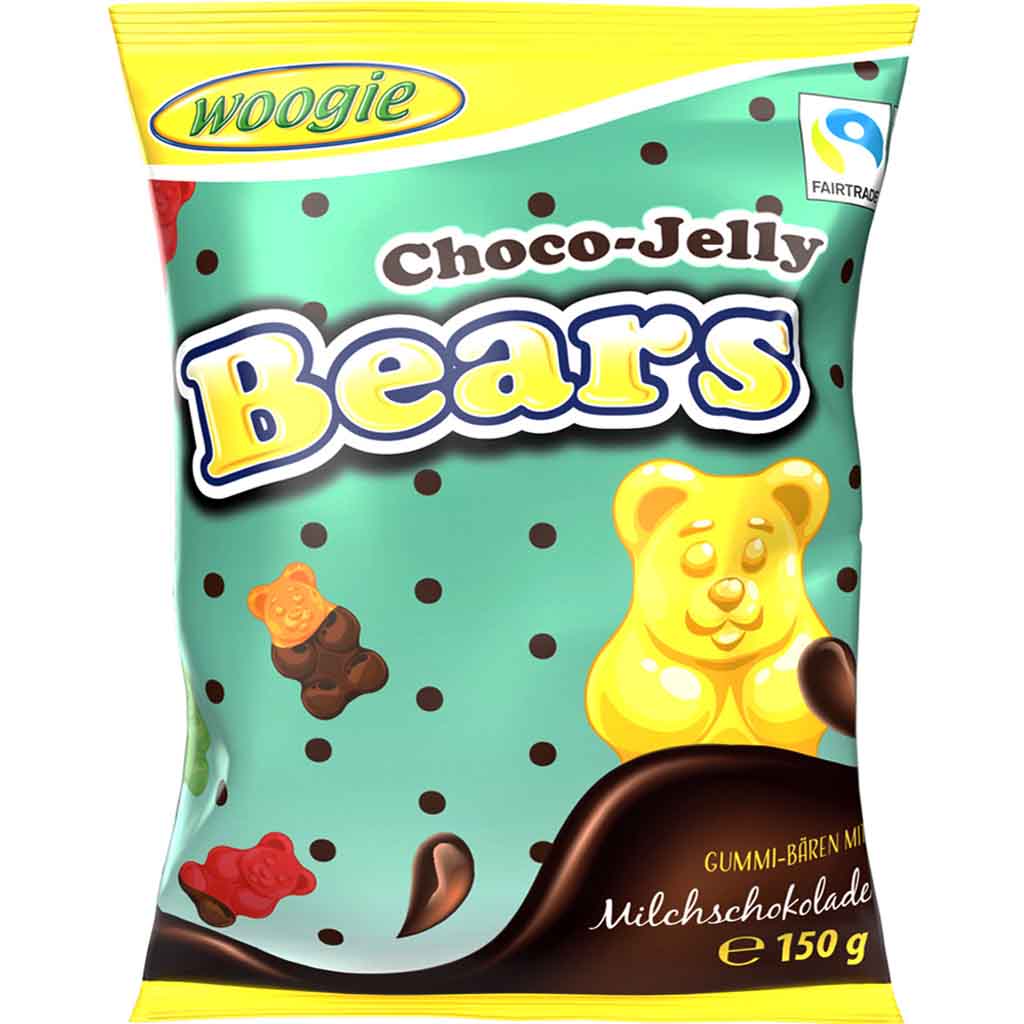 Woogie Fruchtgummi Gummibären mit Milchschokolade-Überzug 150g MHD:18.2.23