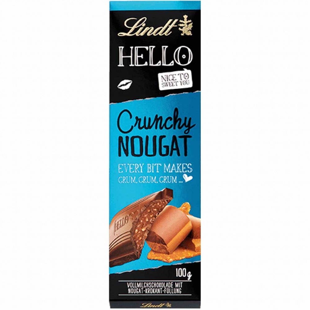 Lindt Hello Chrunchy Nougat Tafelschokolade 100g MHD:30.3.25