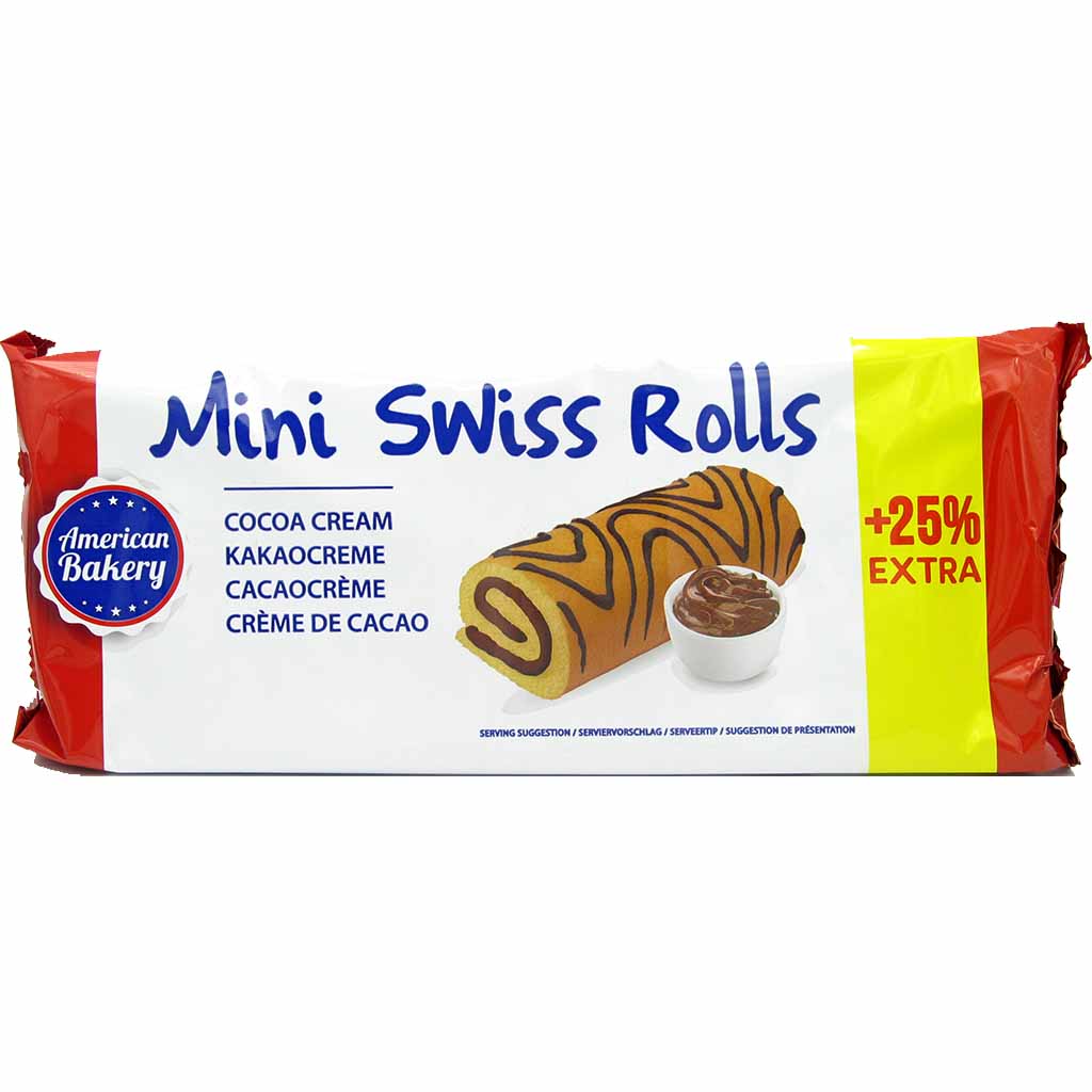 American Bakery Mini Swiss Rolls Kakaocreme 220g MHD:12.11.21
