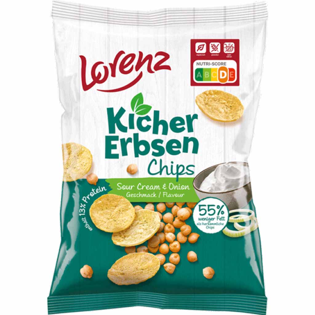 Lorenz Kicher Erbsen Chips Sour Cream & Onion 85g MHD:30.10.24