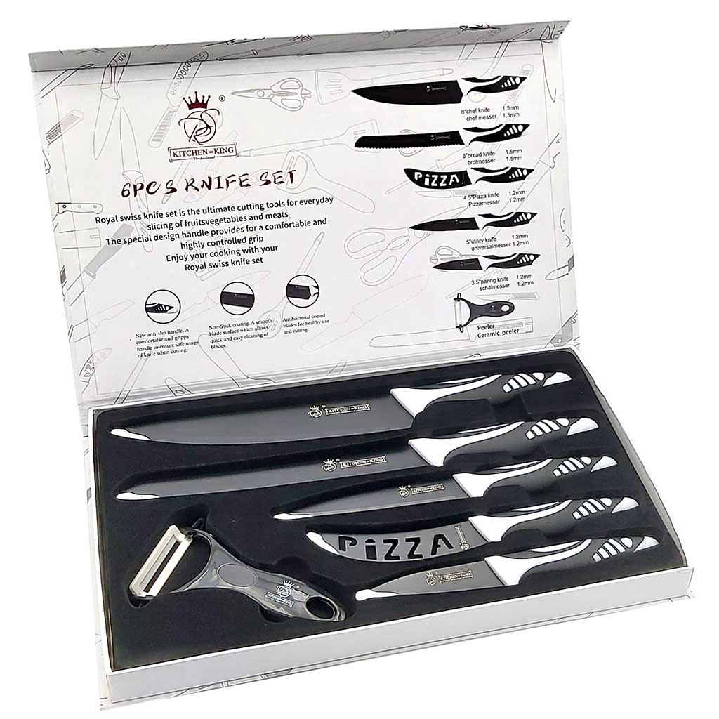 5 teiliges Messerset Premium Kitchen King plus Sparschäler gratis sw