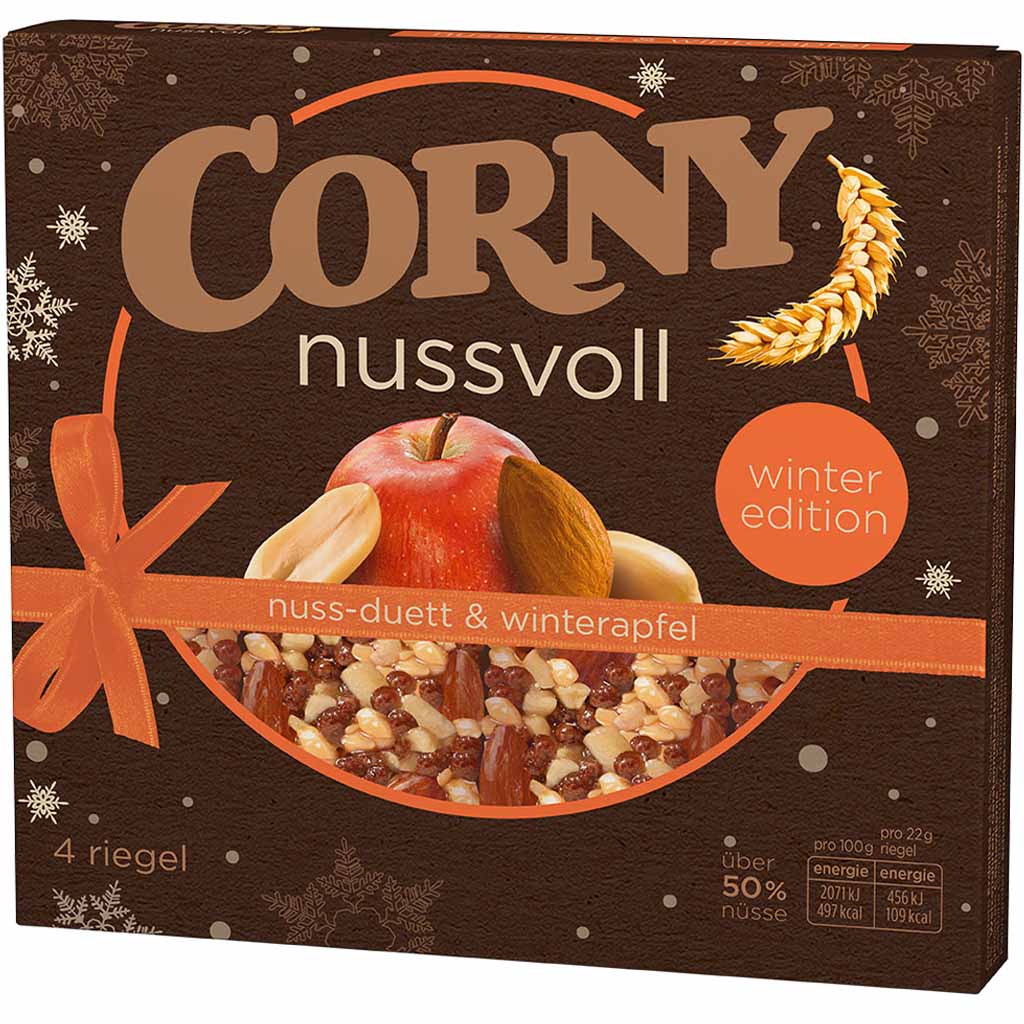 20x Corny nussvoll nuss-duett & Winterapfel á 22g=440g MHD:30.8.20
