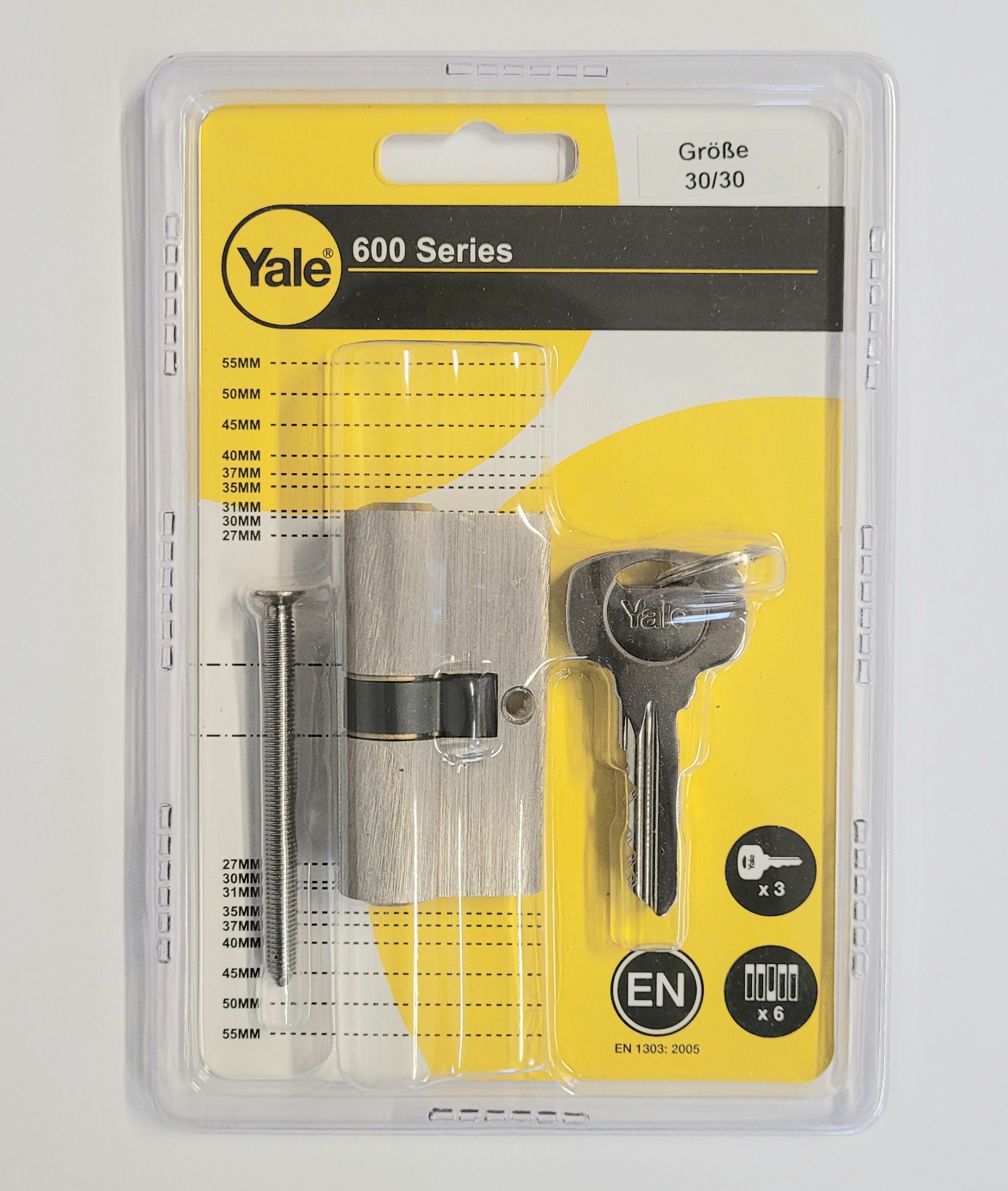 Yale Schliesszylinder mit 3 Schlüssel 30/30