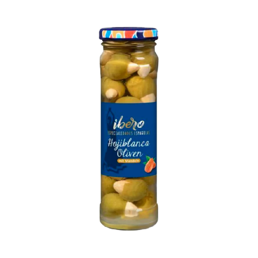 Ibero Hojiblanca Oliven mit mit Mandeln 75g MHD:15.11.26