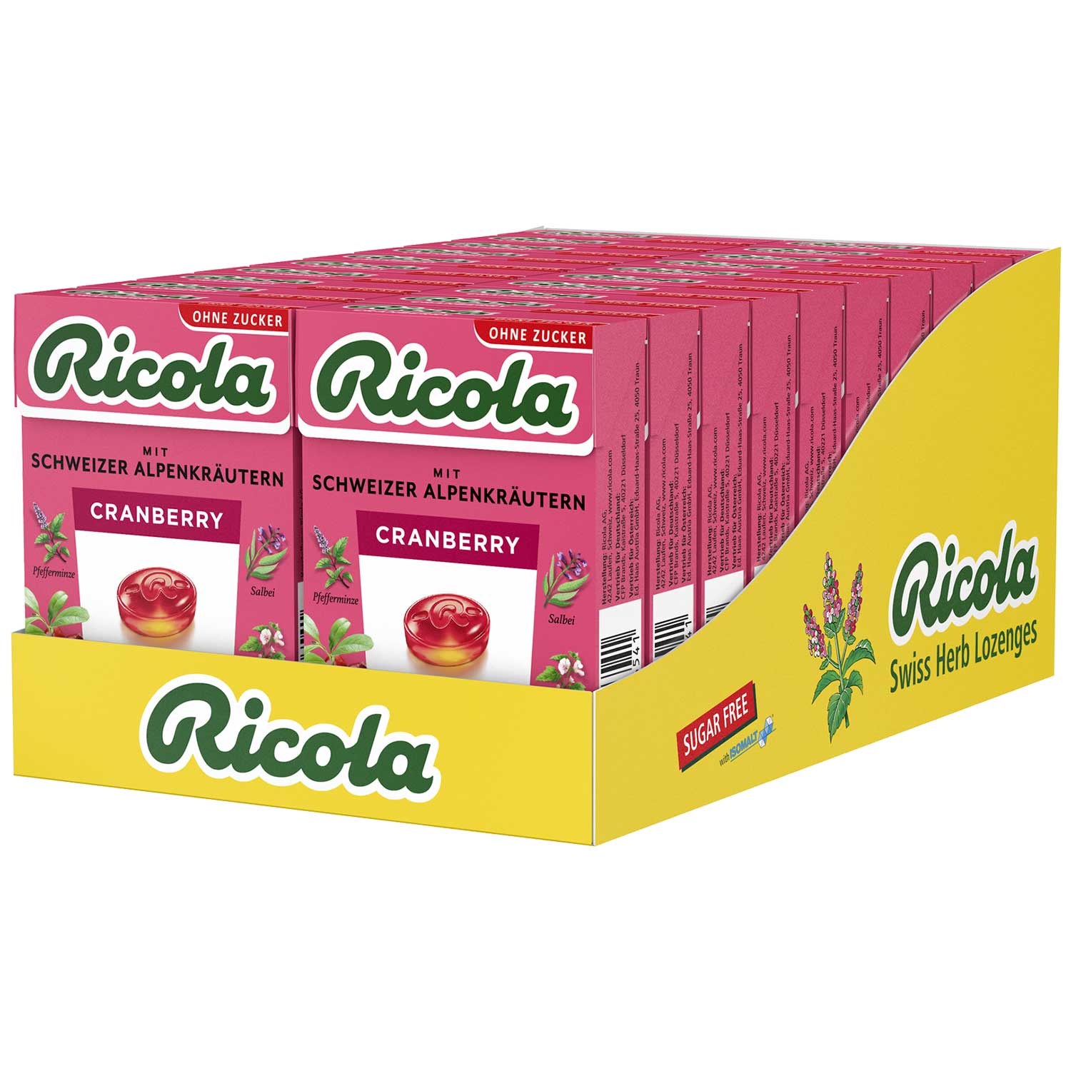 Ricola Cranberry Schweizer Kräuterbonbon Zuckerfrei  20 x 50g MHD:30.9.26