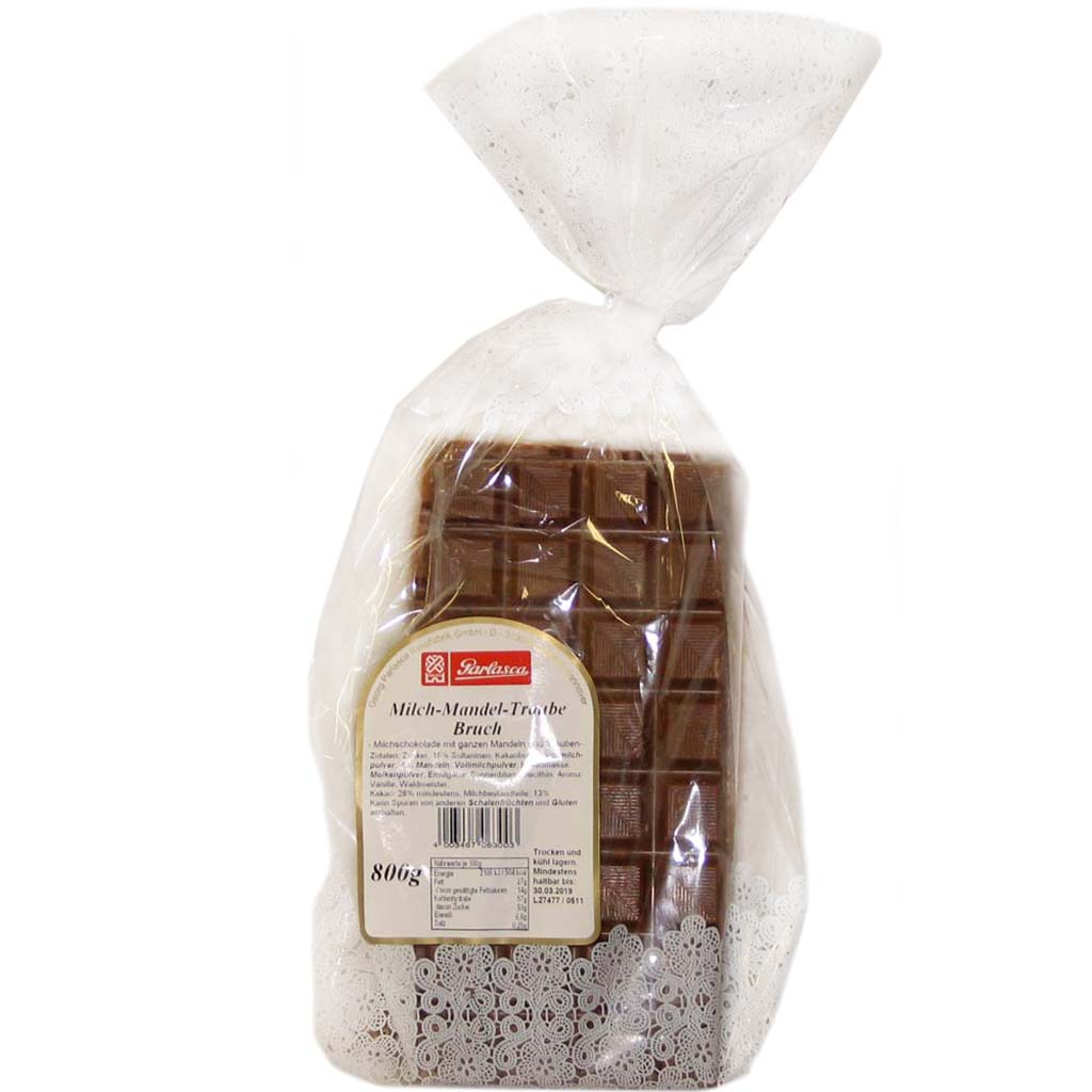 Parlasca Schokoladenbruch Mandel-Traube 800g Beutel 