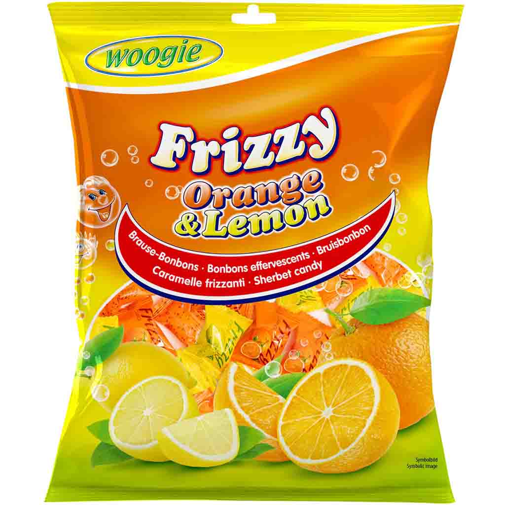 Woogie Frizzy Orange & Lemon Brause Bonbons 170g MHD:1.2.26
