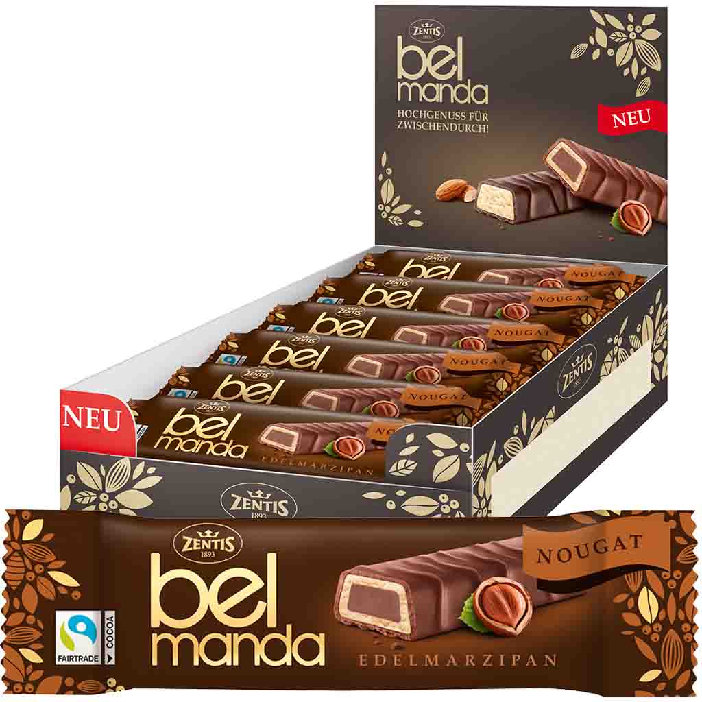 Zentis Belmandel Edelmarzipan Nougat Riegel 18x40g=720g MHD:30.6.25
