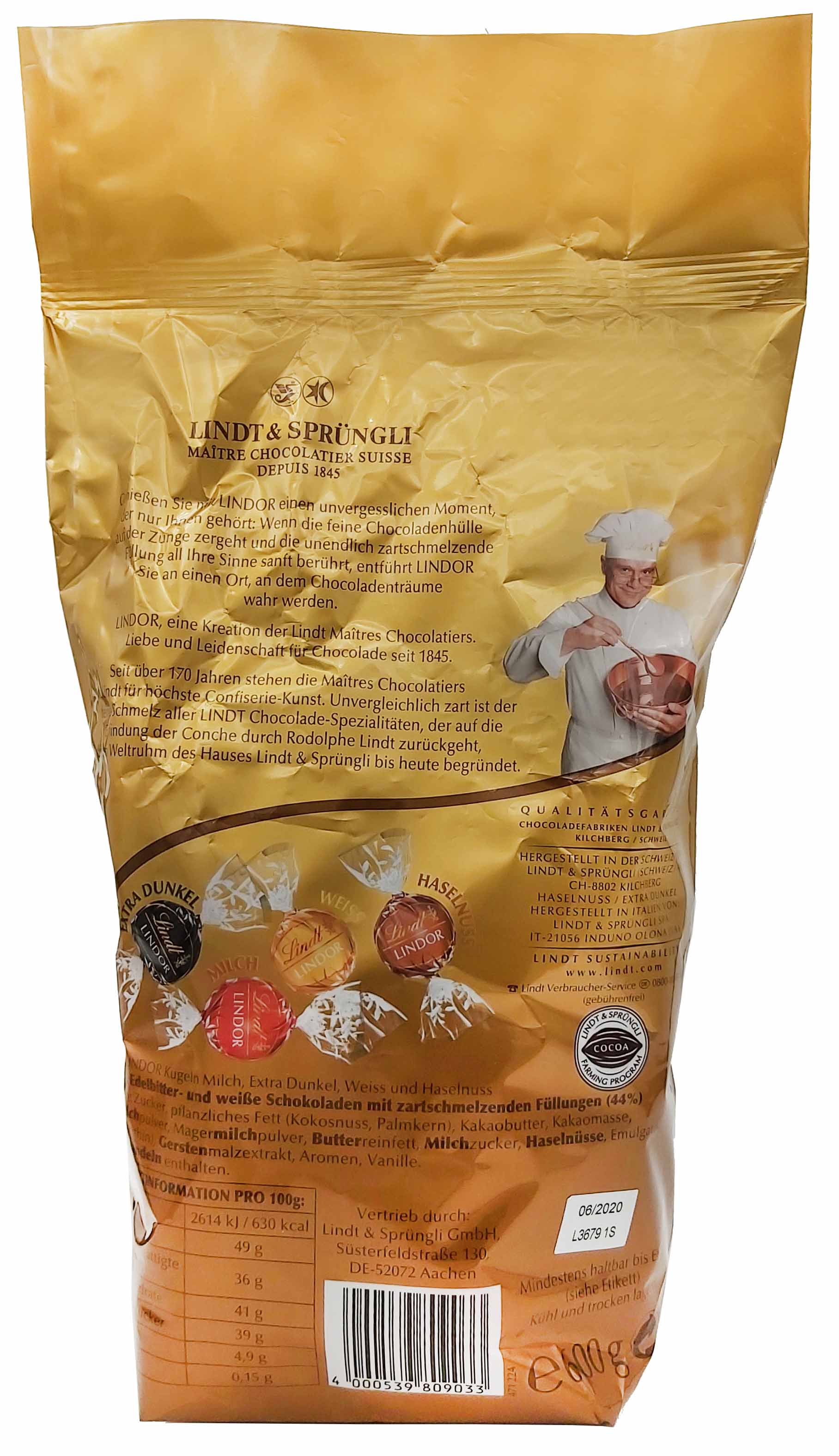 Lindt Lindor Kugel unendlich zartschmelzende Mischung 600g,   Milch, extra dunkel, weiss, Haselnuss