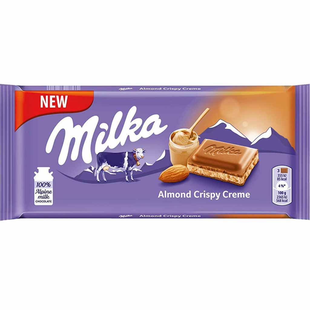 Milka Tafelschokolade karamellisierte Mandelcreme 90g Almond Crispy Creme