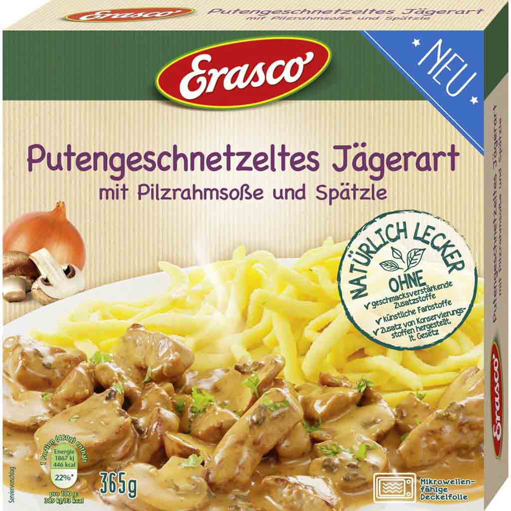 Erasco Menüschale Putengeschnetzeltes Jägerart 365g