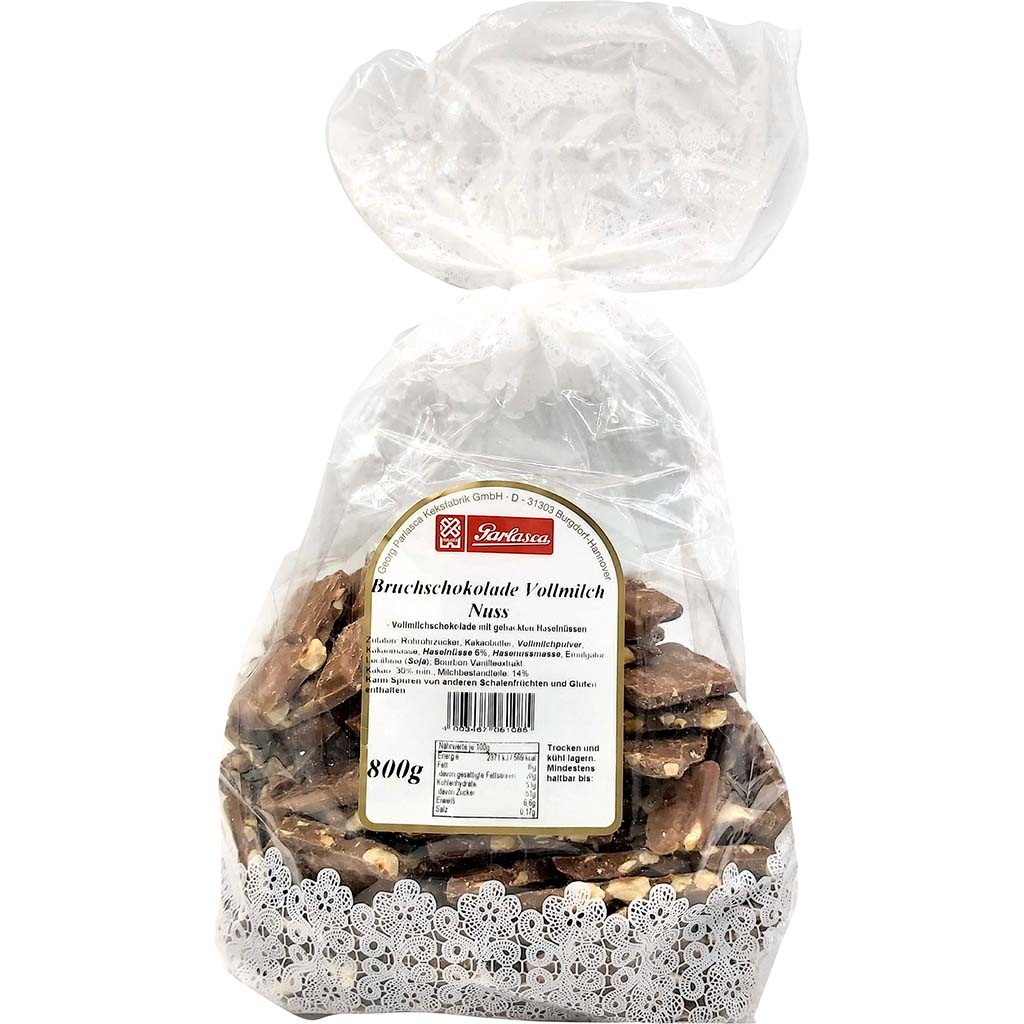 Parlasca Schokoladenbruch Vollmilch Nuss 800g