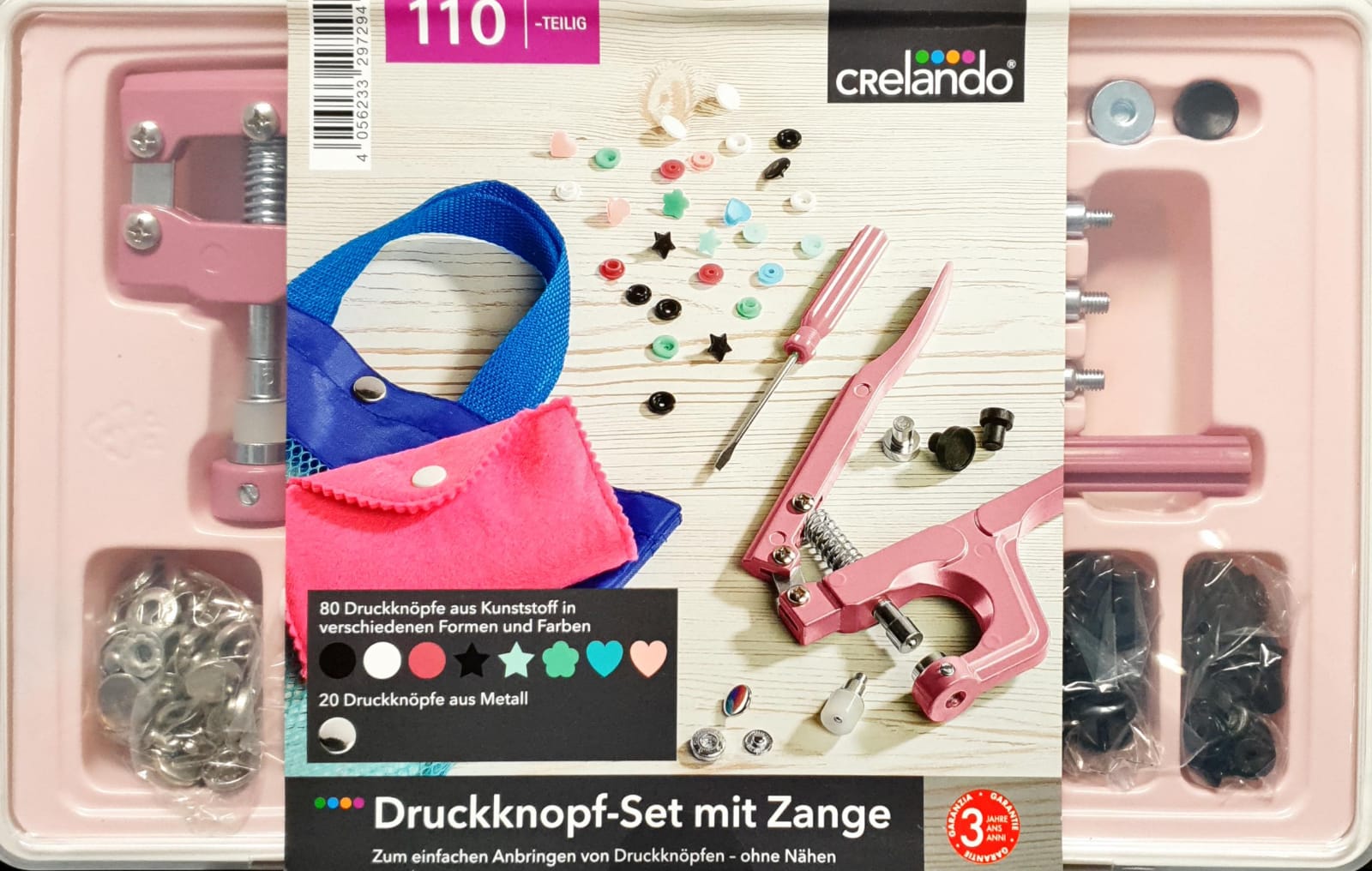Crelando Druckknopf Set mit Zange 110 Teilig
