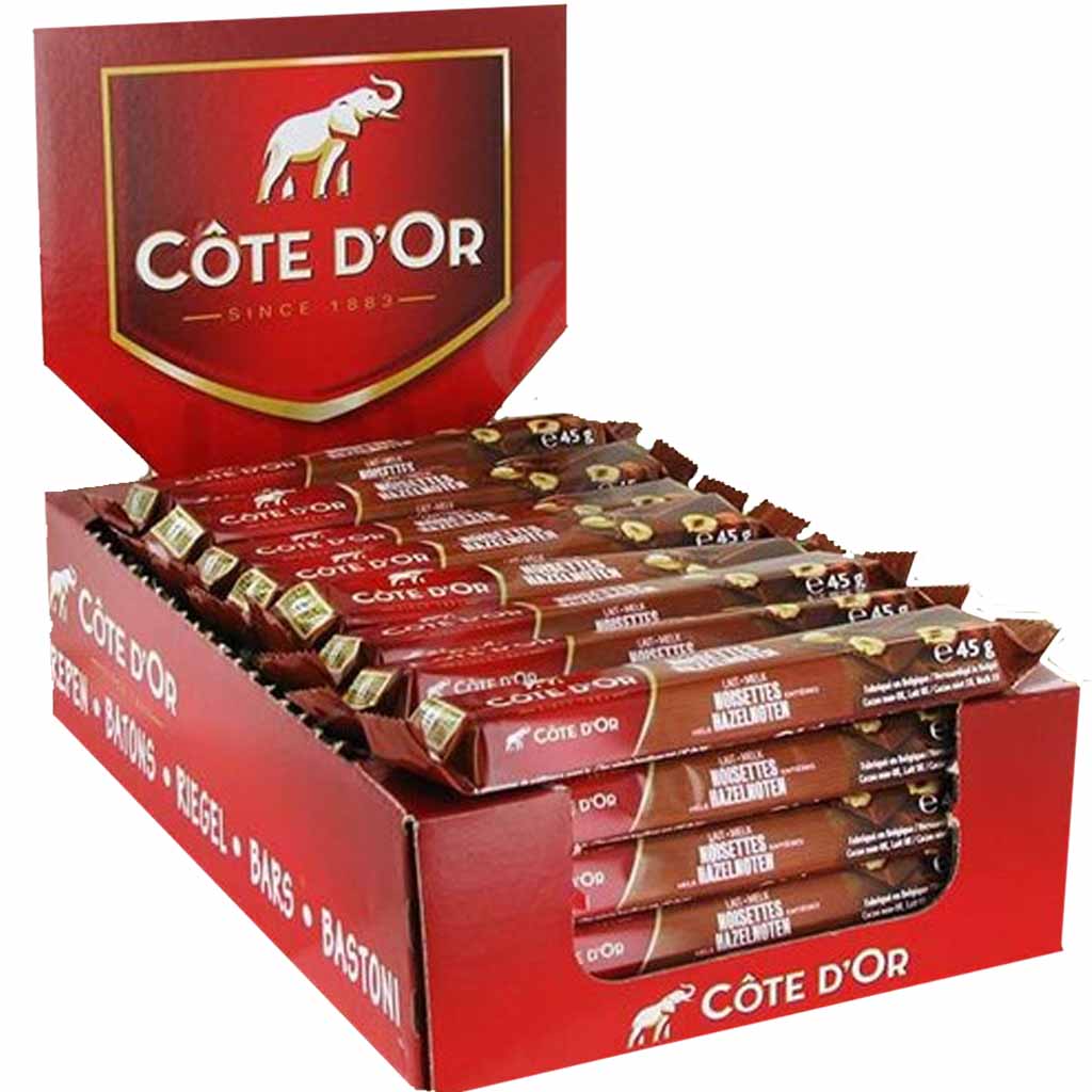 32x Cote D'Or Schokoladenriegel Vollmilch Haselnuss á 45g=1440g MHD:24.7.21