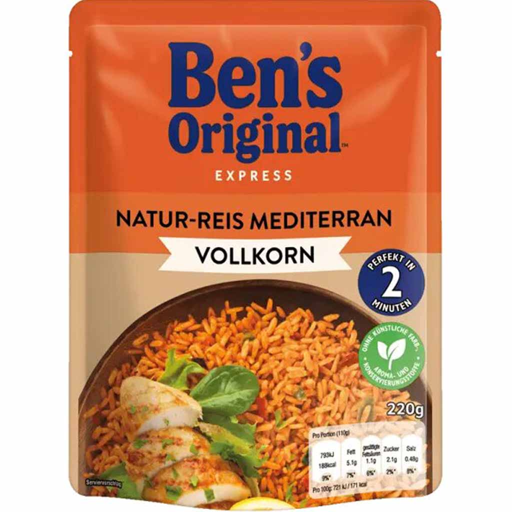 6x Bens Original Express Naturreis Mediterran Vollkorn á 220g=1320g MHD:2.7.22