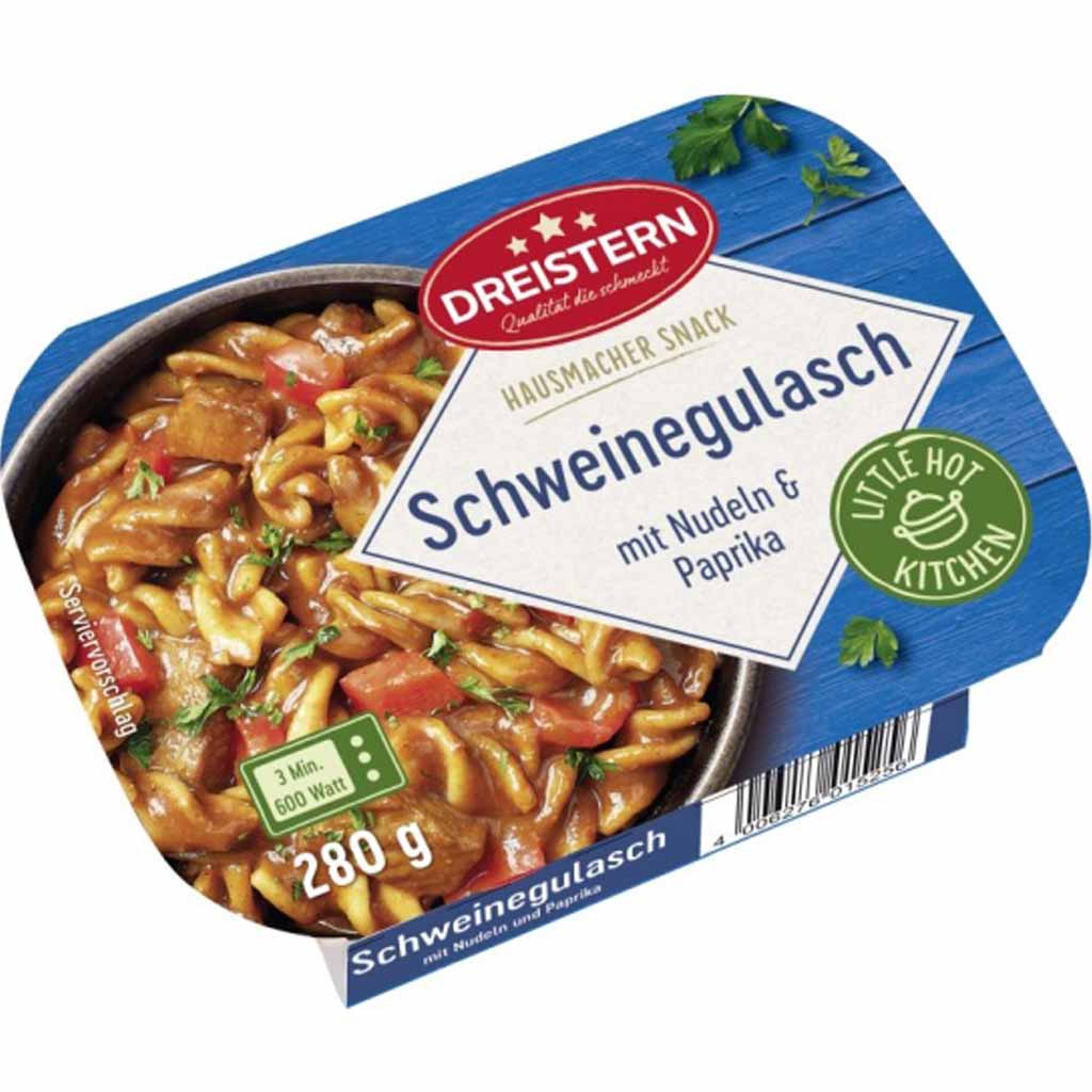 Dreistern Hausmacher Snack Schweinegulasch mit Nudeln & Paprika 280g MHD:28.12.25