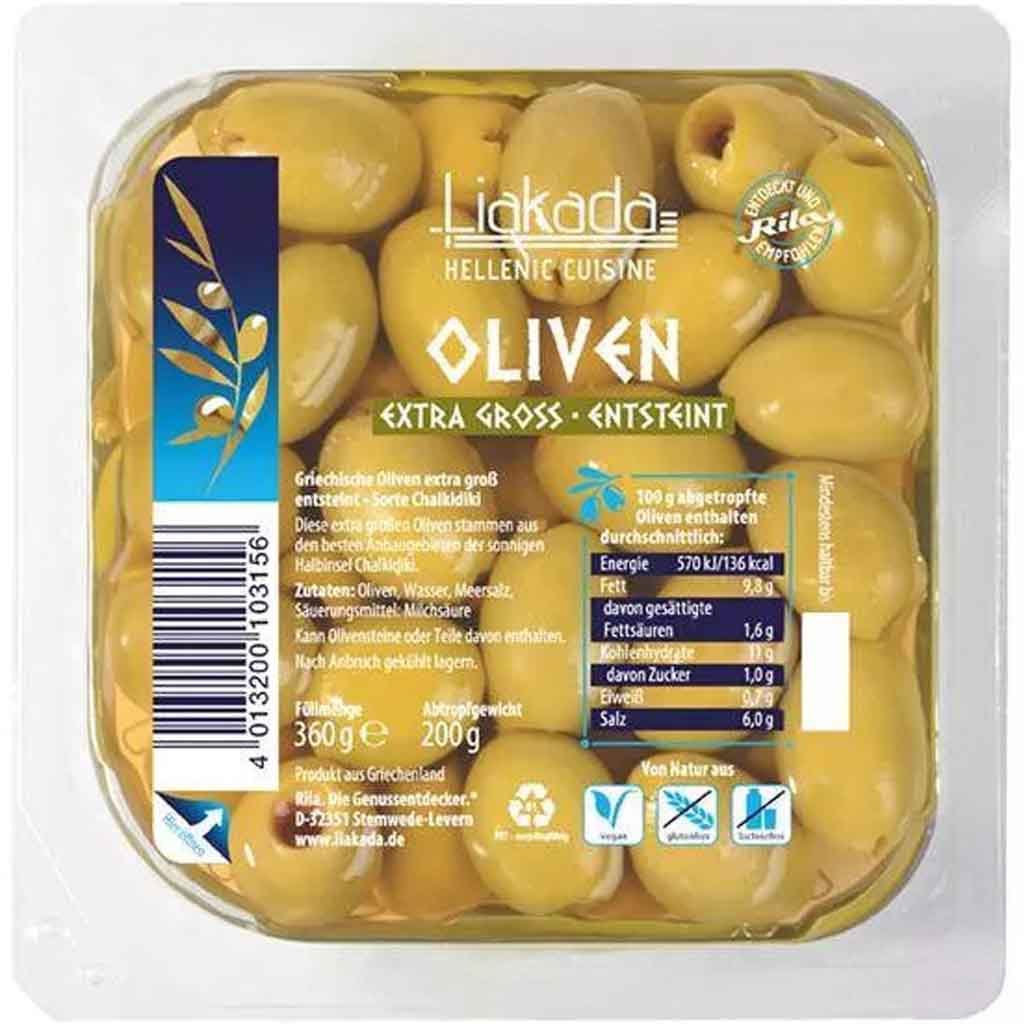Liakada Oliven extra groß entsteint 200g MHD:29.9.24
