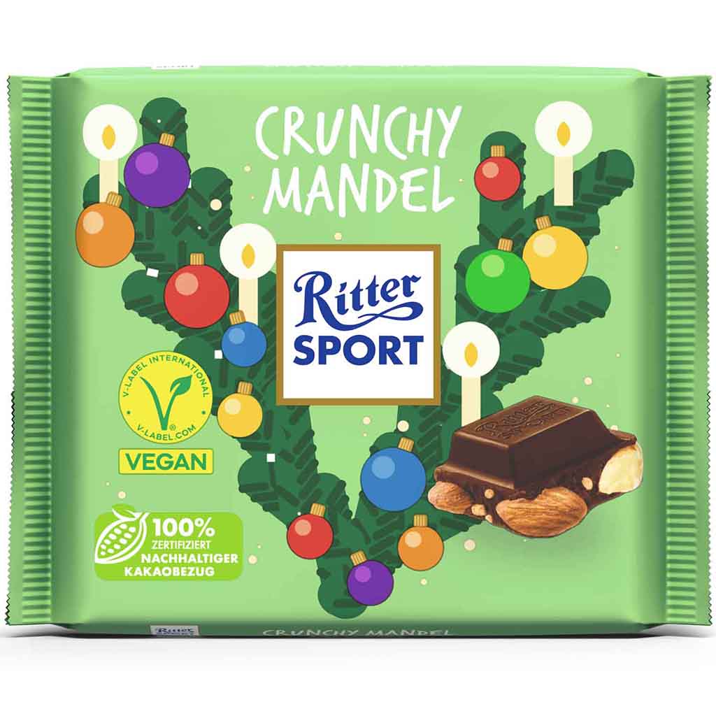 Ritter Sport Tafelschokolade Vegane Weihnachten Crunchy Mandel 100g MHD:24.6.24
