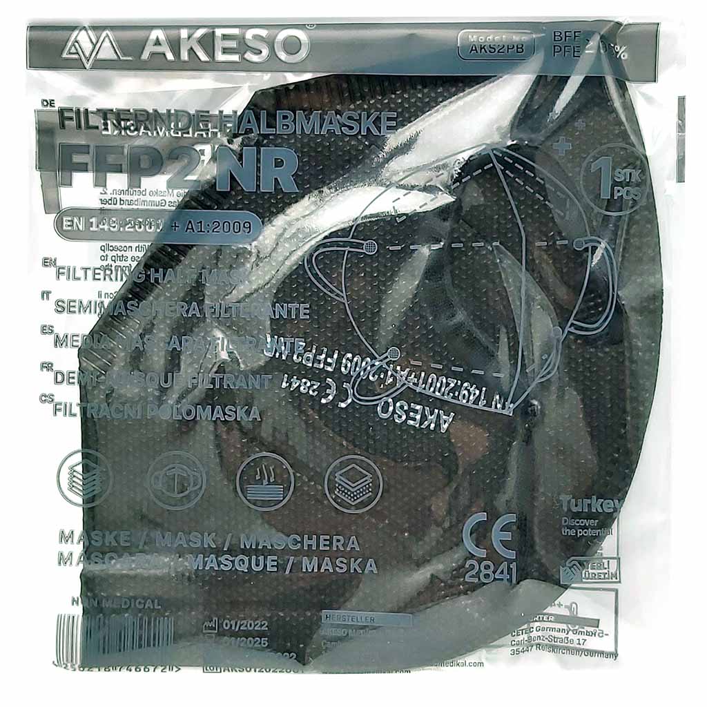FFP2_NR_Filternde_Halbmaske_10er_Pack_Schwarz_Makeso_in_Folie FFP2 Atemschutzmaske schwarz CE2841 in Folie einzeln verpackt