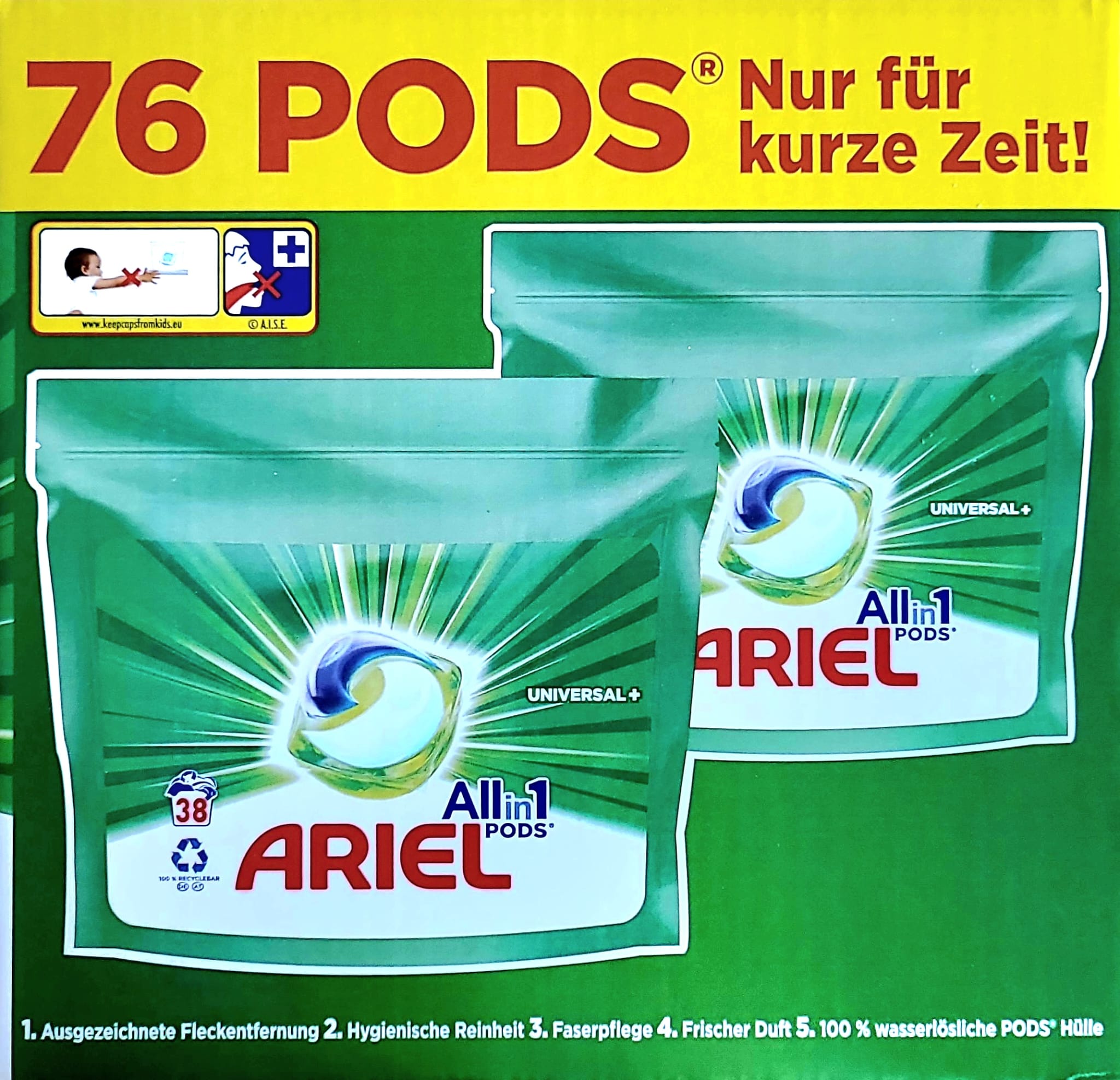 Ariel Waschmittel Pods All-in-1, 76 Waschladungen