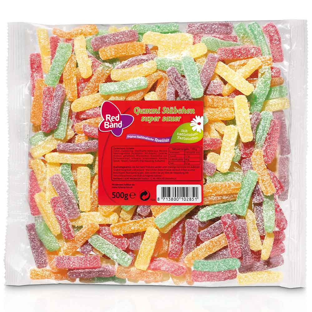 Red Band Fruchtgummi Stäbchen super sauer 500g MHD:14.11.25