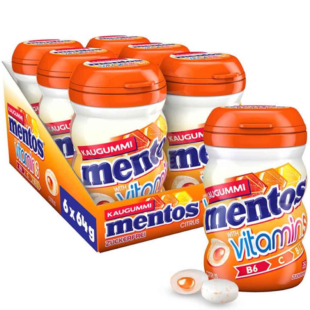 Mentos Kaugummi Dragees Vitamins Citrus 6x64g=384g MHD:30.3.26