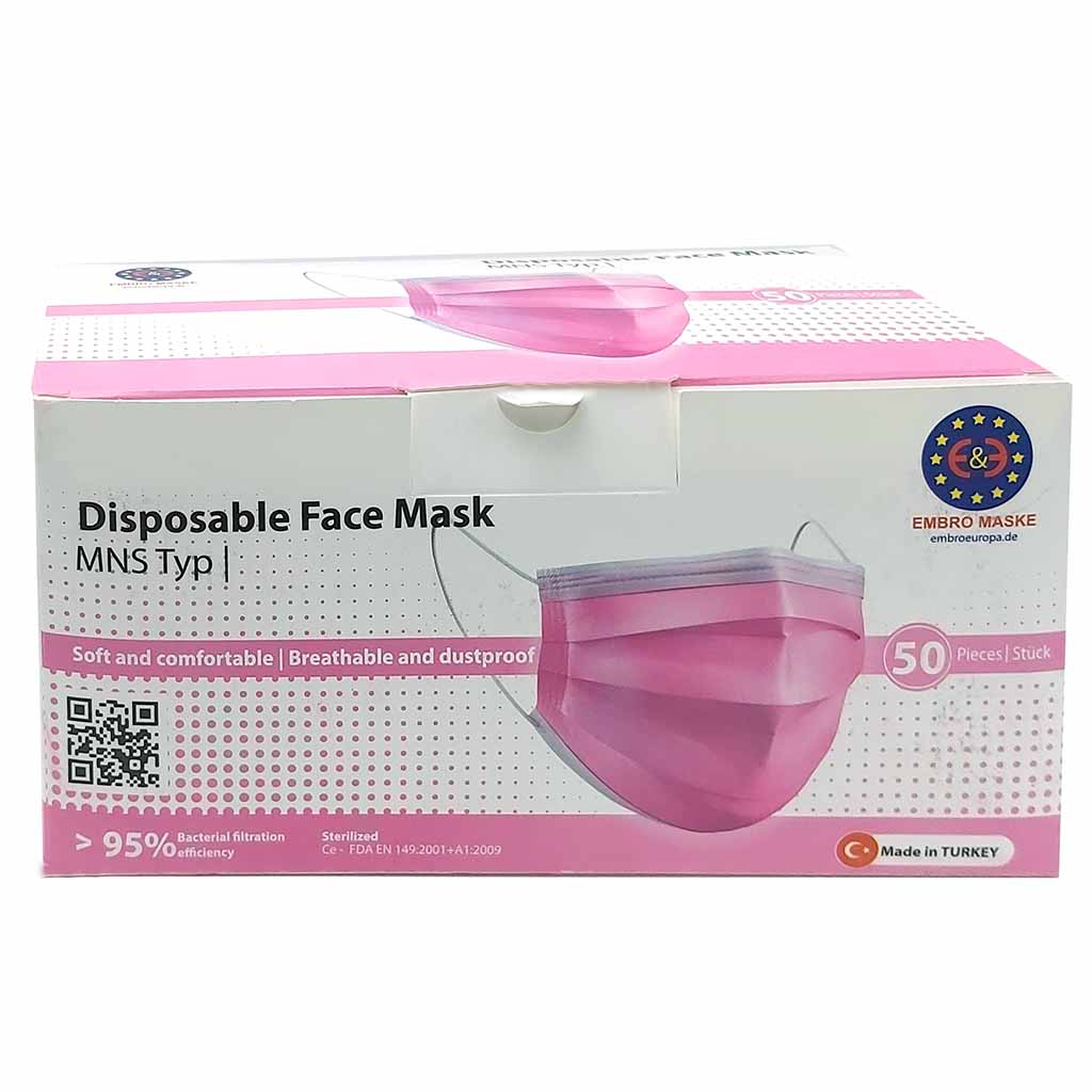 50x Mundschutz Masken 3-lagig, Vlies, Gummibänder, pink rosa