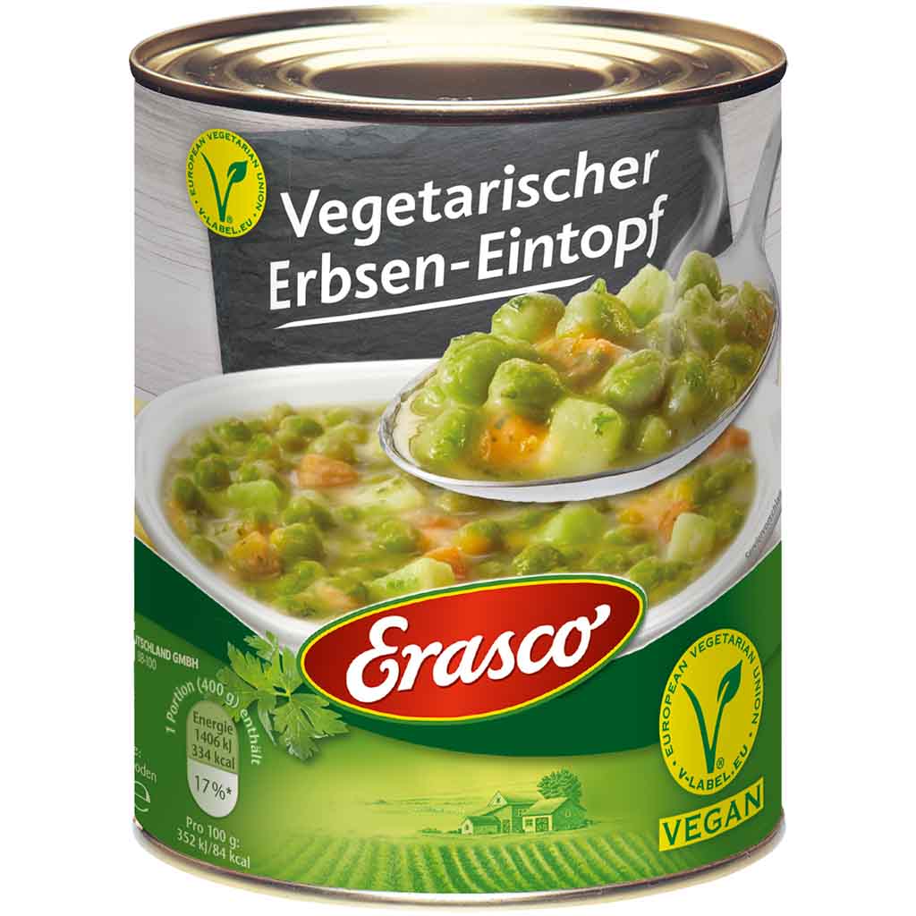 Erasco Eintopf Vegetarischer Erbsen Eintopf 800g MHD:30.12.27