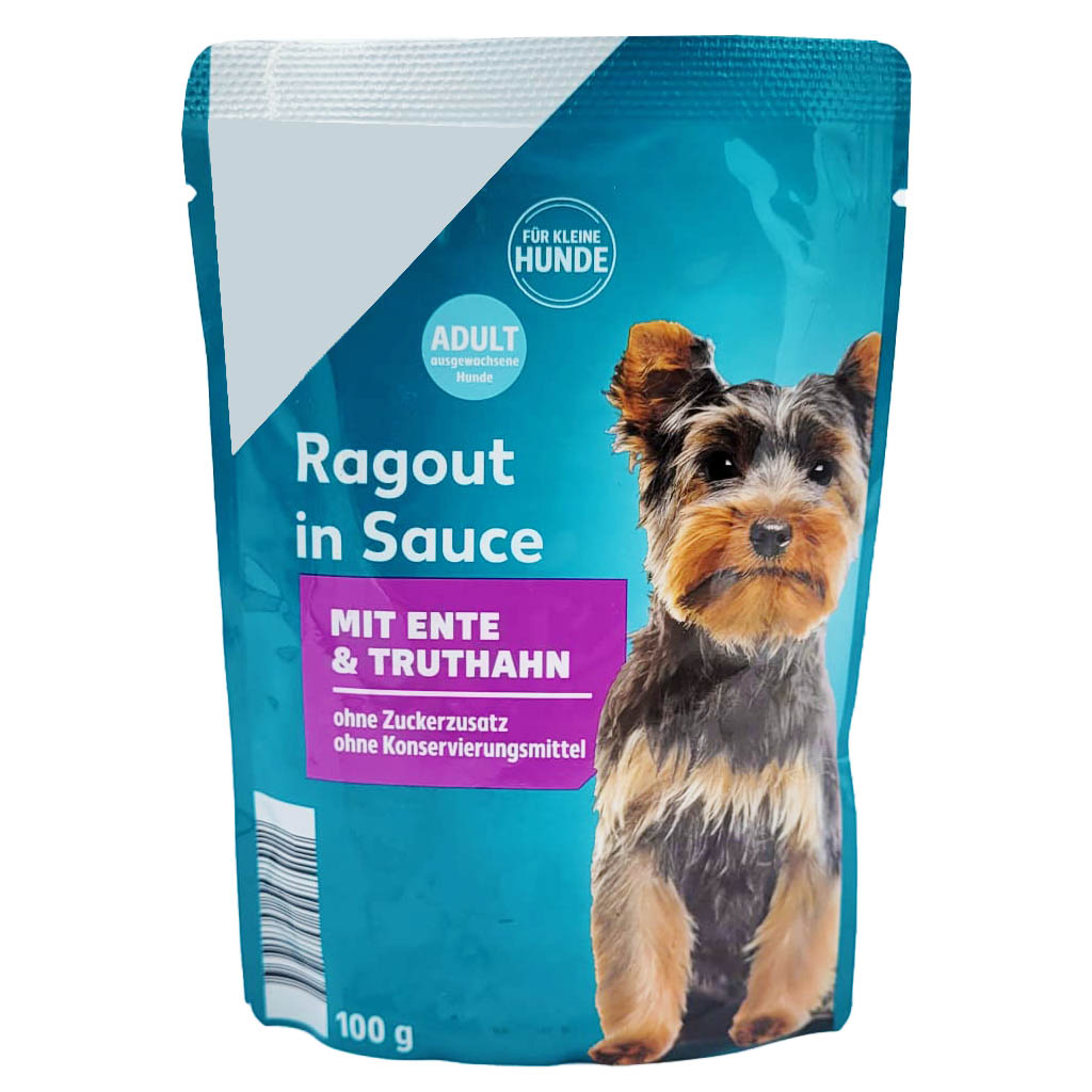 12x Hundefutter in Sauce mit Ente,Truthahn á 100g=1200g MHD:8.12.24