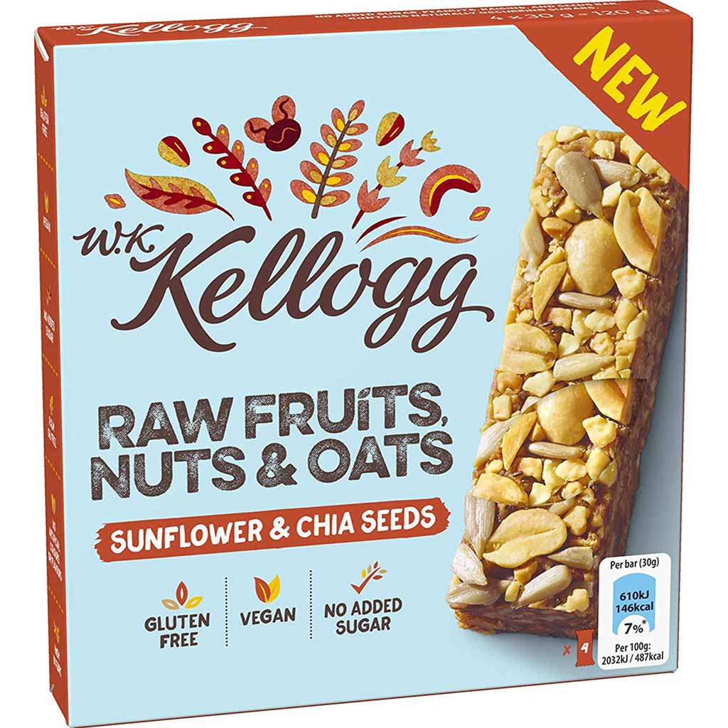 Kellogg Raw Fruits, Nuts & Oats Sunflower & Chia Seeds Nussriegel 4x30g=120g MHD:13.6.21