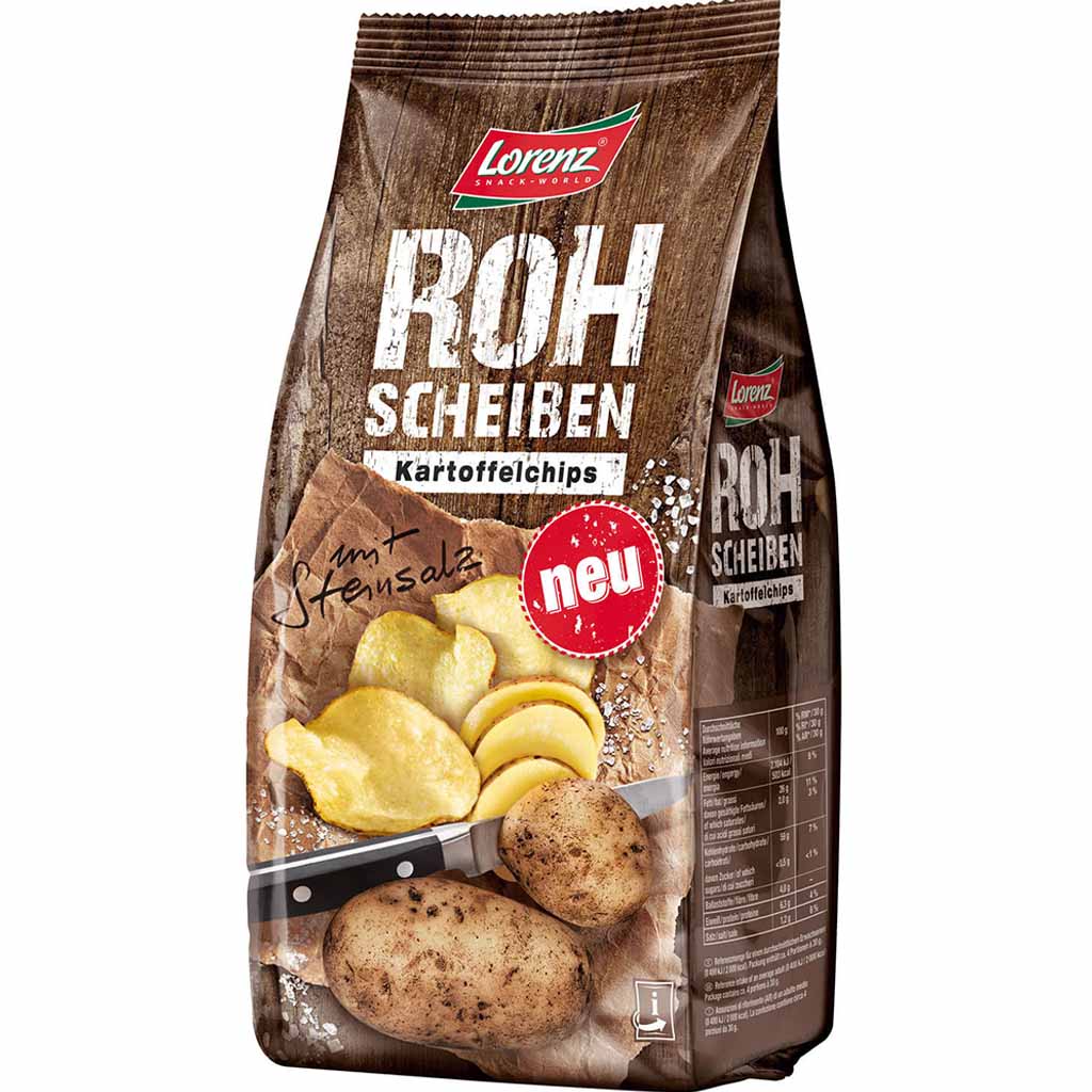 10x Lorenz Roh Scheiben Kartoffelchips mit Steinsalz á 120g=1200g MHD:29.3.21