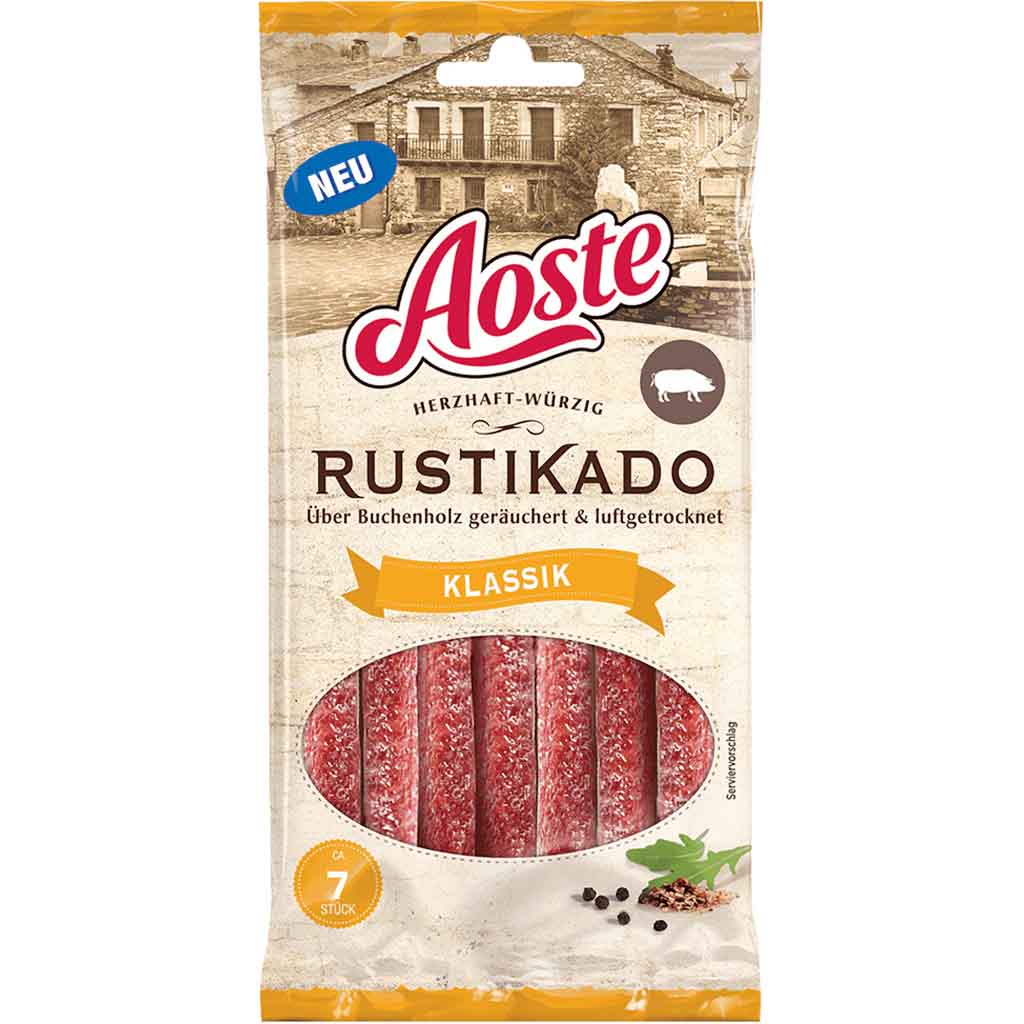 Aoste Rustikado geräucherte & luftgetrocknet Mini Salami Klassik 70g MHD:6.1.22