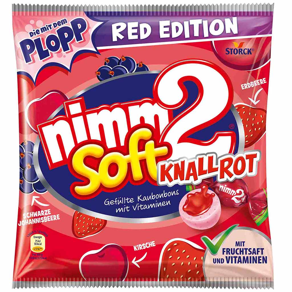 nimm2 Soft Knallrot gefüllte Kaubonbon 240g MHD:30.6.25