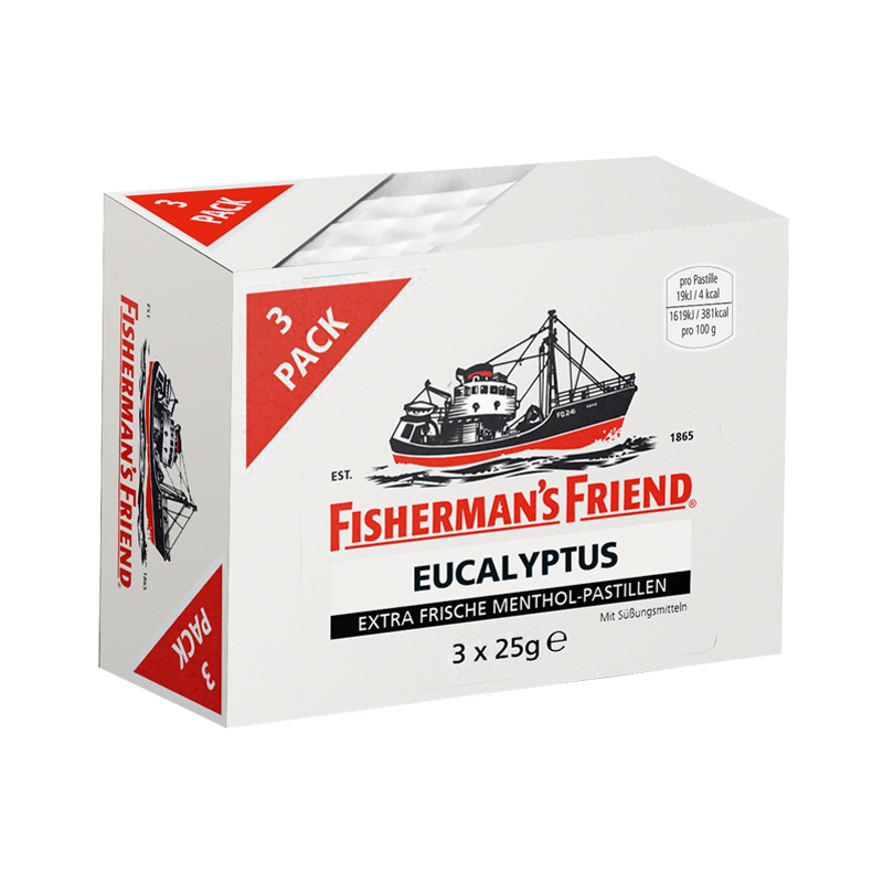 Fishermans Friend Eucalyptus mit Zucker 3er Pack 3x 25g MHD:30.12.24