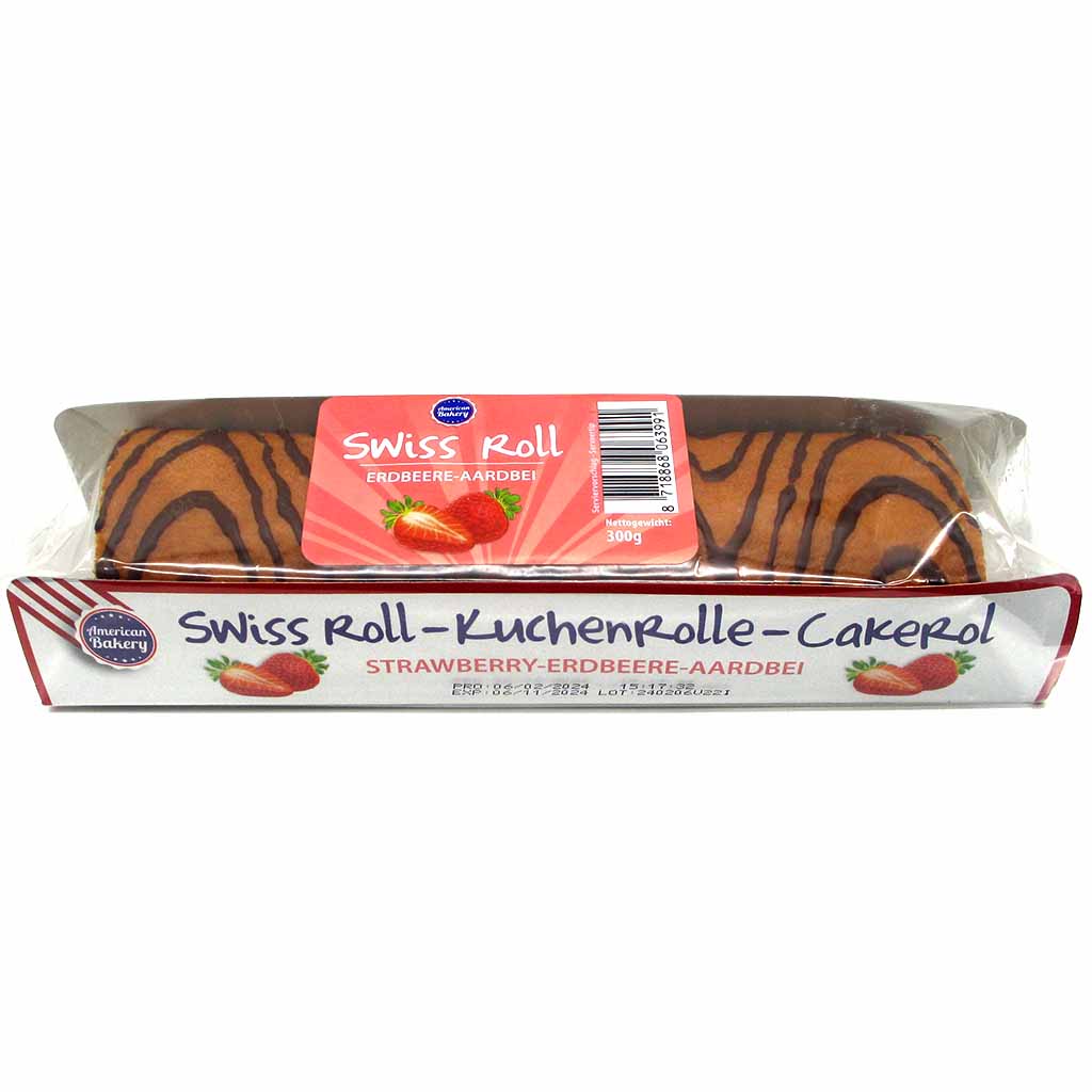 American Bakery Swiss Roll Kuchenrolle mit Erdbeercreme 300g MHD:6.11.24