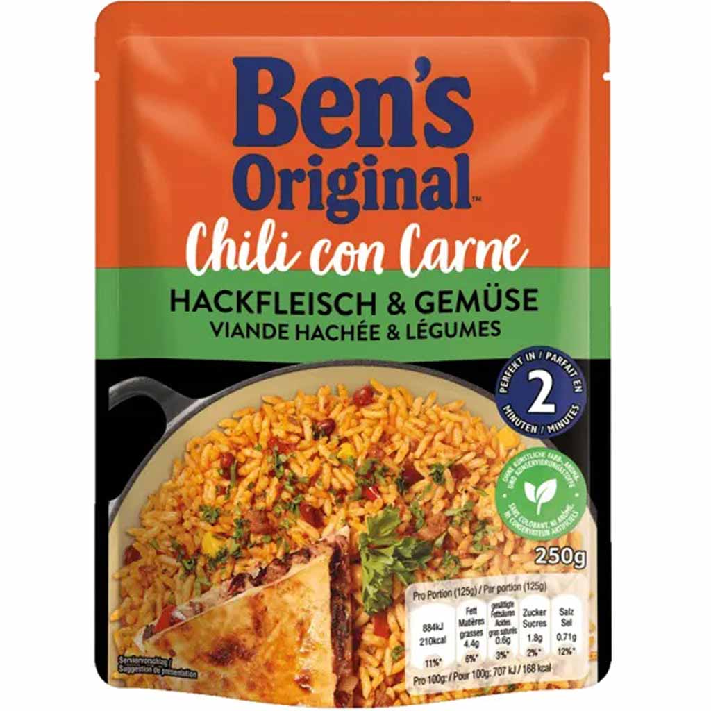 6x Bens Original Express Chili con Carne á 250g=1,5kg MHD:12.7.23