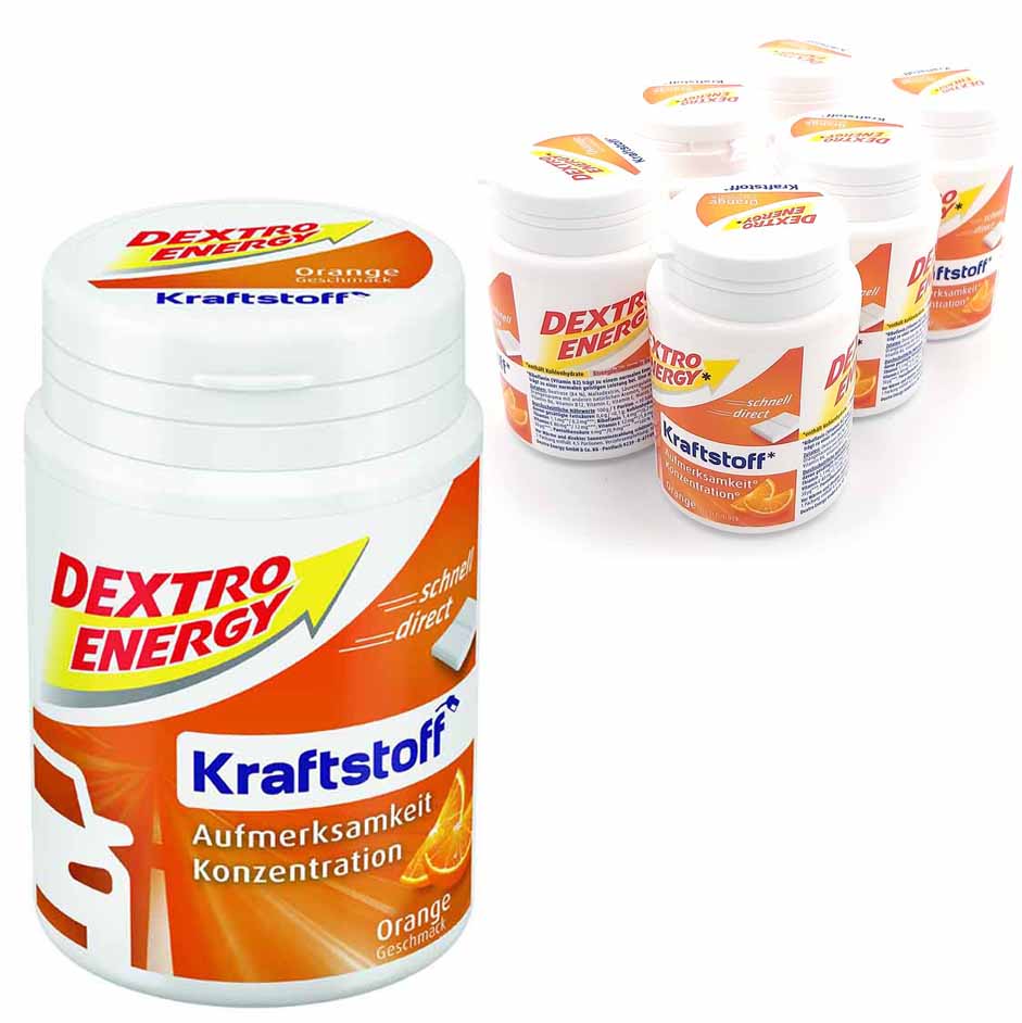 6x Dextro Energy Kraftstoff Orange á 68g=408g MHD:30.3.25
