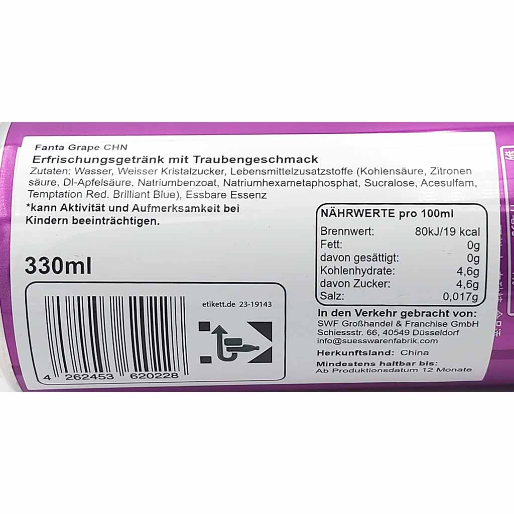 12x Fanta Grape Dose 0,33L=6L aus China = 3,96 Liter