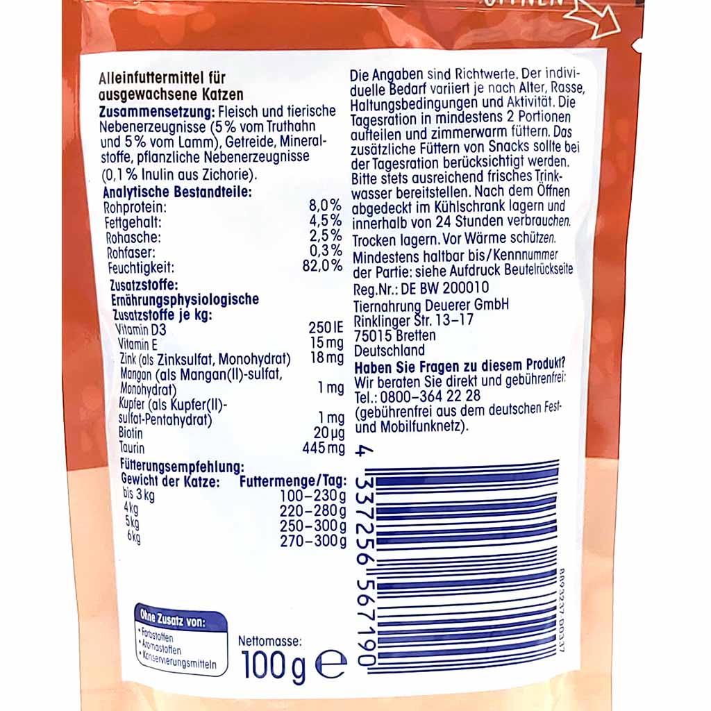 22x Ja! Katzenfutter Genießer Menü mit Truthahn & Lamm 100g in Sauce 4337256567190
