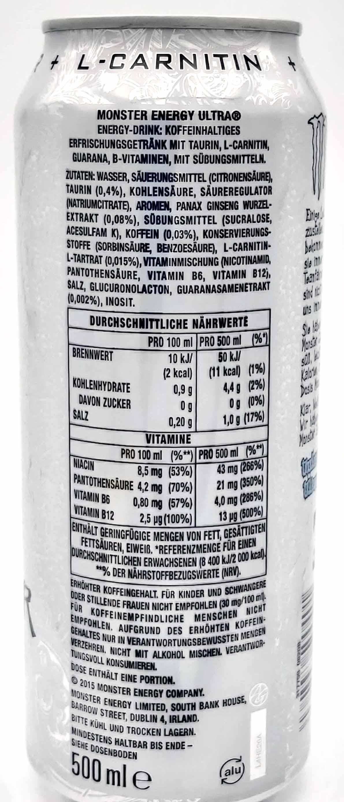 Monster Energy Ultra Zero Zucker 24x 0,5 Liter = 12 Liter, 5060337500401