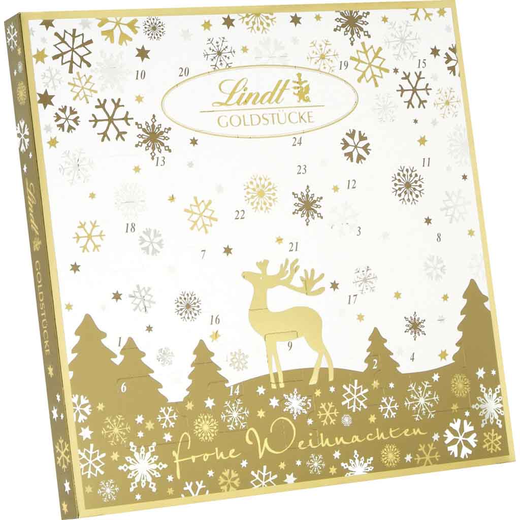 Lindt Adventskalender Goldstücke 156g schräg front